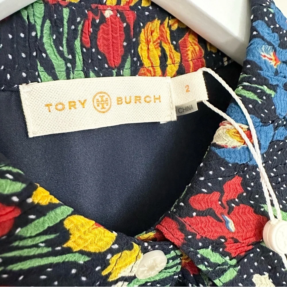 Tory Burch Livia Iris Garden Printed Long-Sleeve Dress